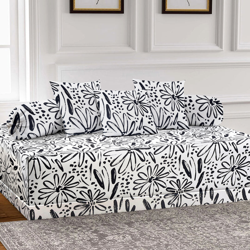 Inked Florals Diwan Set - Six Piece Set