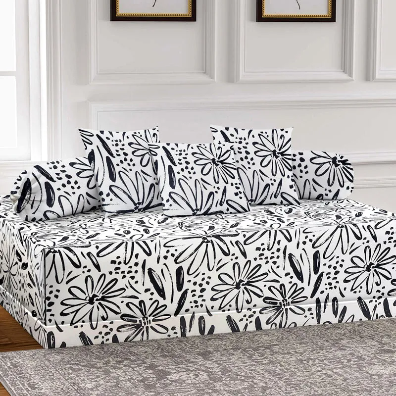 Inked Florals Diwan Set - Six Piece Set media 1