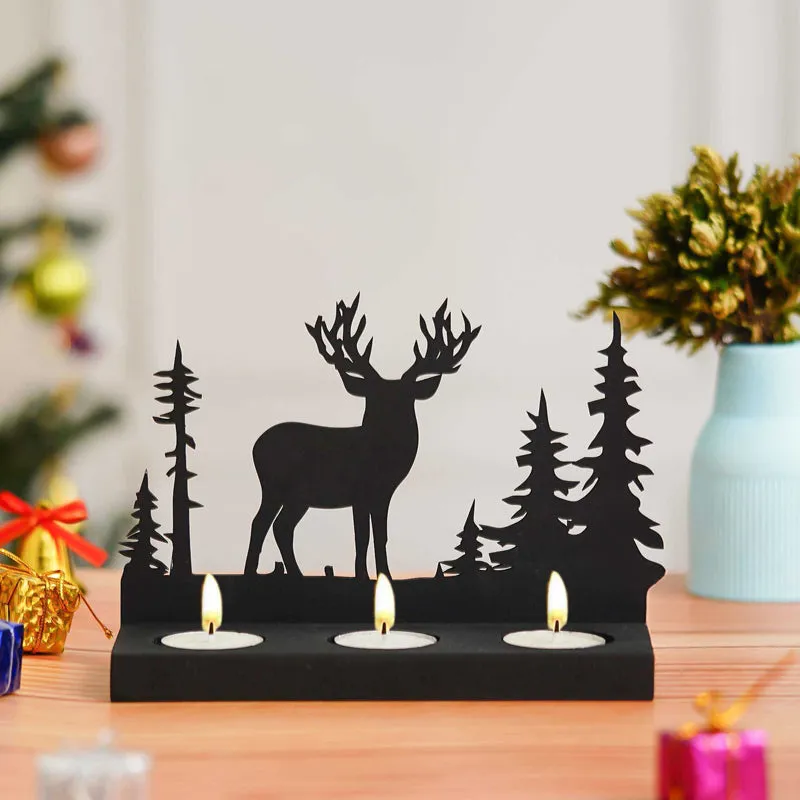 Dasher Wood Christmas Tea Light Holder - Black media 4
