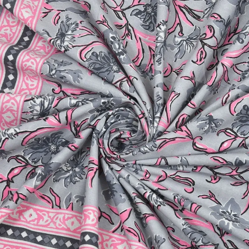 Bloomio Cotton Bedsheet (Grey,Pink) - 240 TC media 5