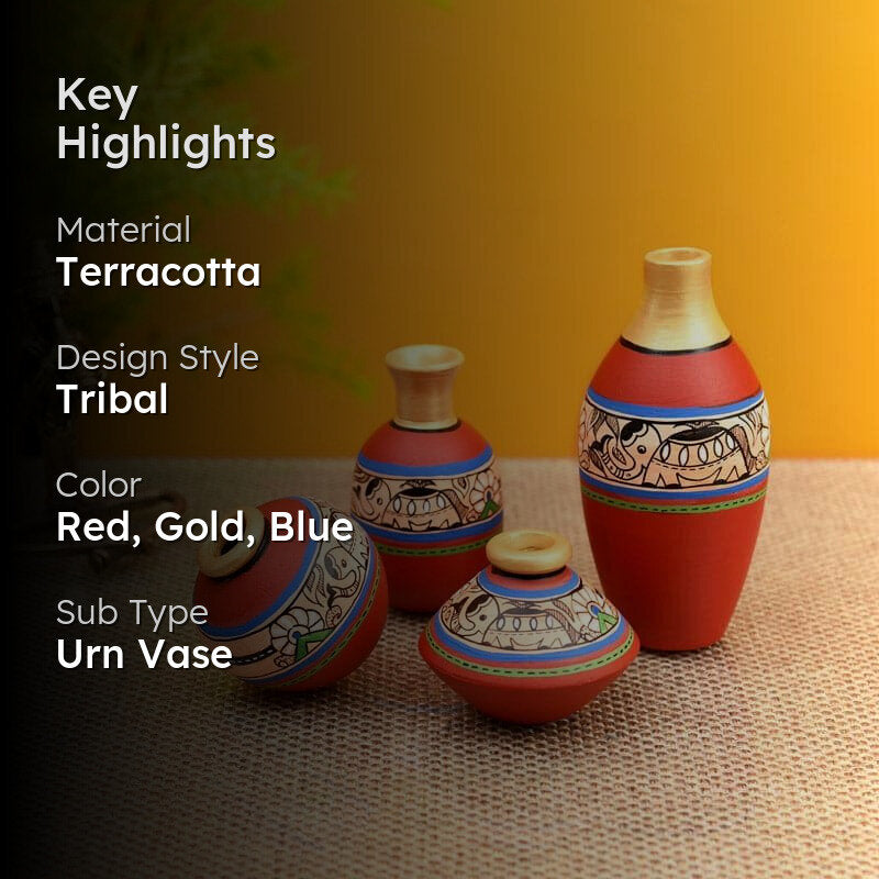 Rasham Tribal Terracotta Vase - Set Of Three media 2