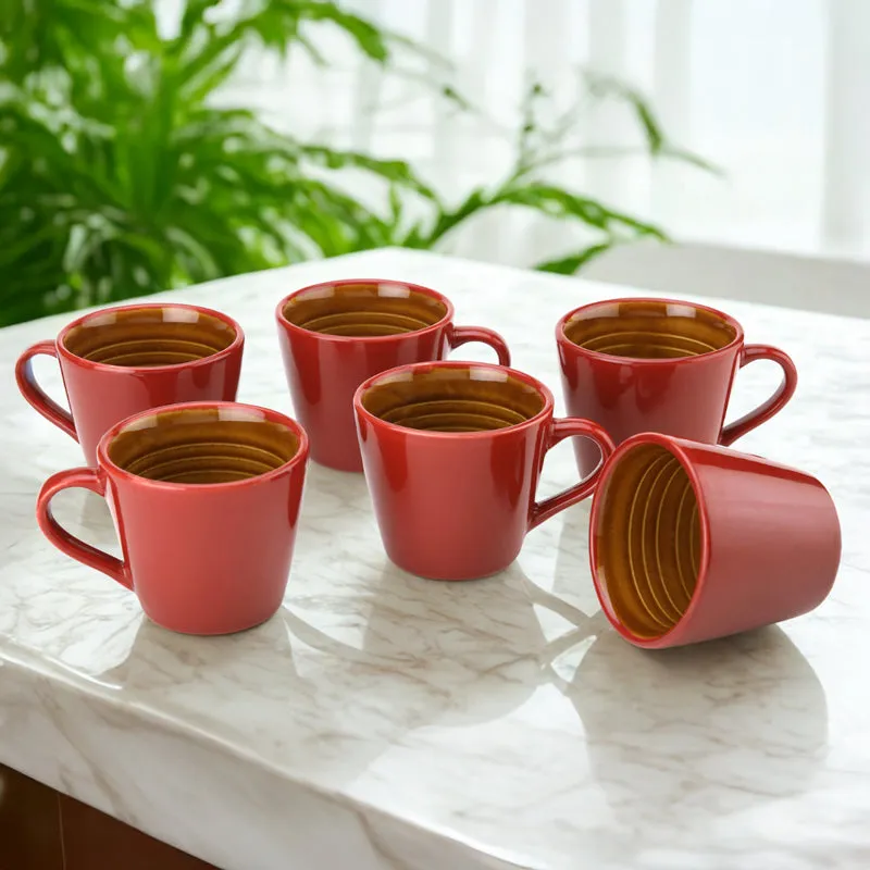 Karvaa Ceramic Tea Cup (175 mL Each)/Red)- Set of Six media 1