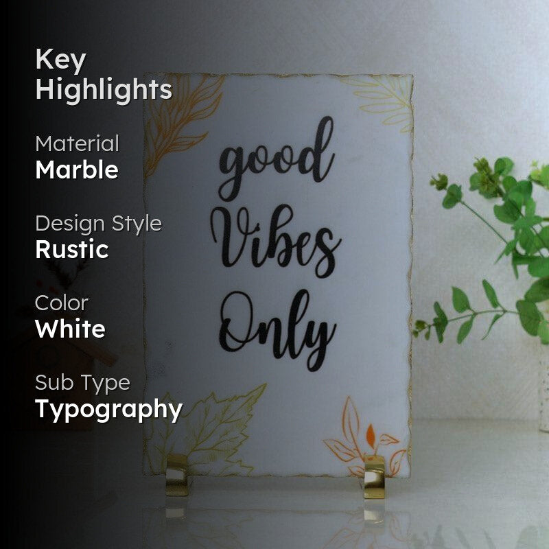 Good Vibes Only Leafy Printed Marble Showpiece media 2