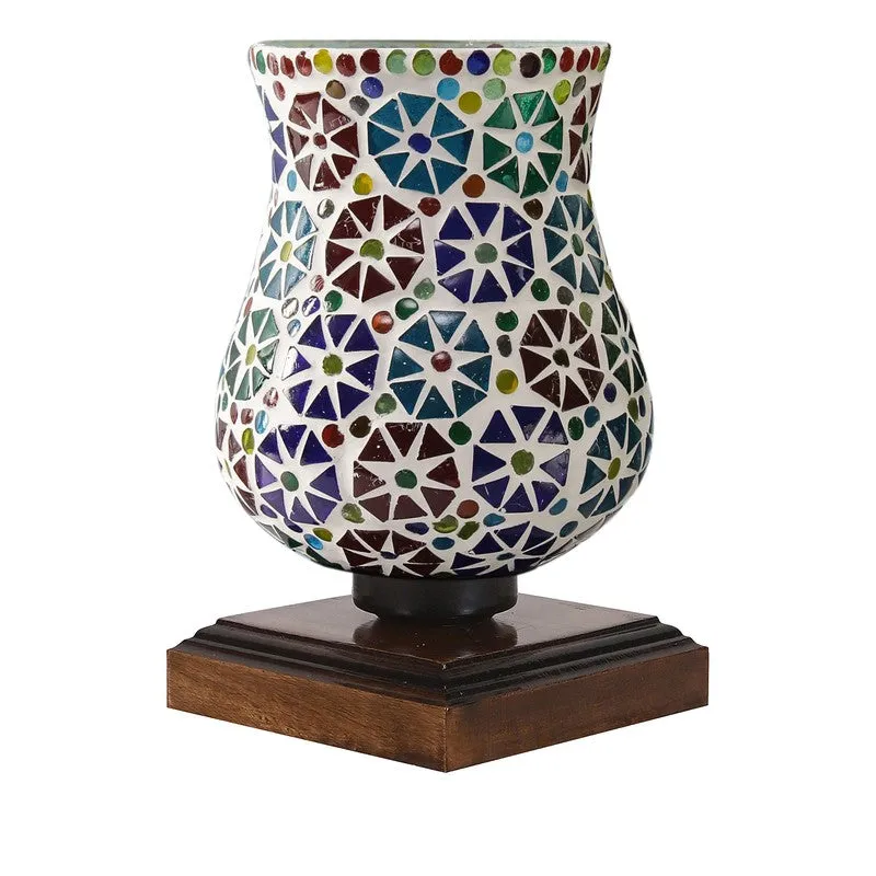 Glowzen Mosaic Glass Table Lamp With Wooden Base - Multicolor media 5