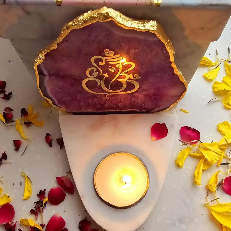 Vinayaka Agate & Marble Tealight Candle Holder - Pink media 4