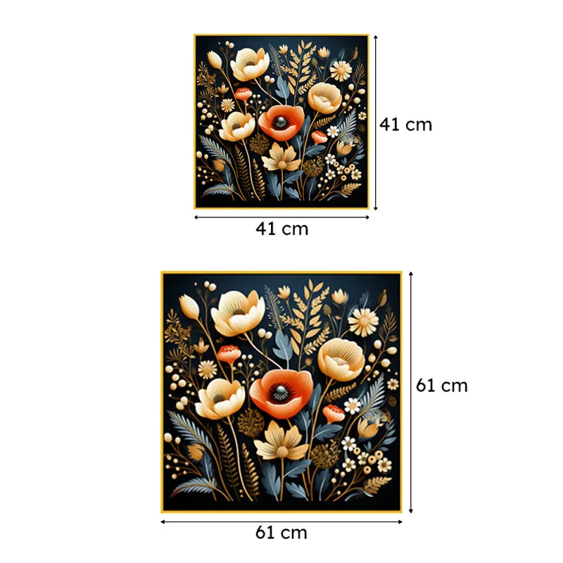 Luminous Blooms Canvas Wall Painting With Frame - Gold media 6