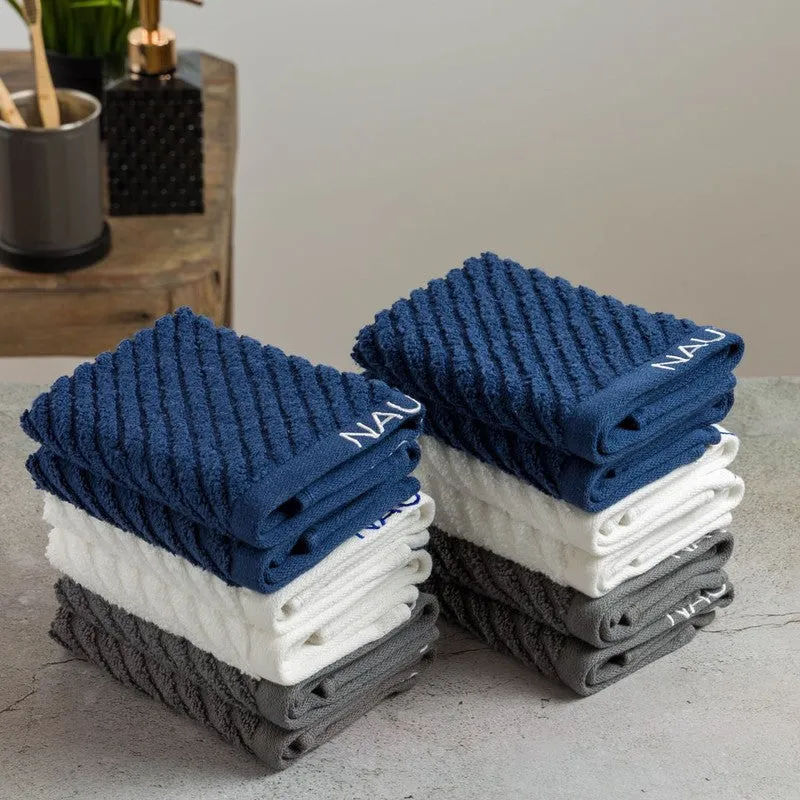 Nautica Riviera Soft Cotton Hand & Face Towel (White,Blue & Grey) - Set Of Twelve media 1