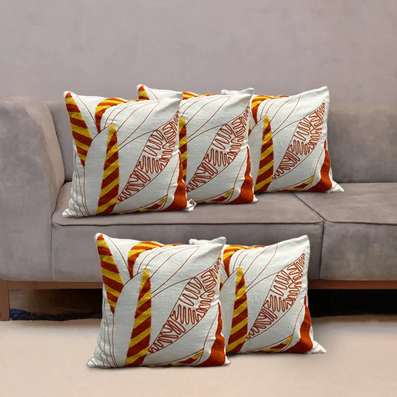 Winter Flames Tufted Cushion Cover (White & Red) - Set Of Five media 1