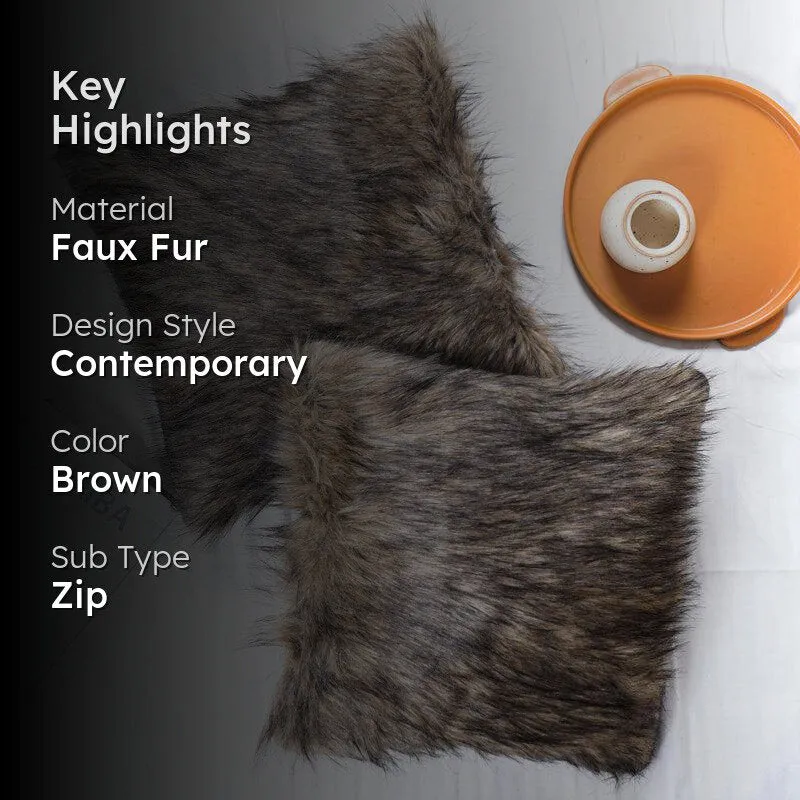 Velvuro Faux Fur Solid Cushion Cover (Dark Grey) - Set Of Two media 2