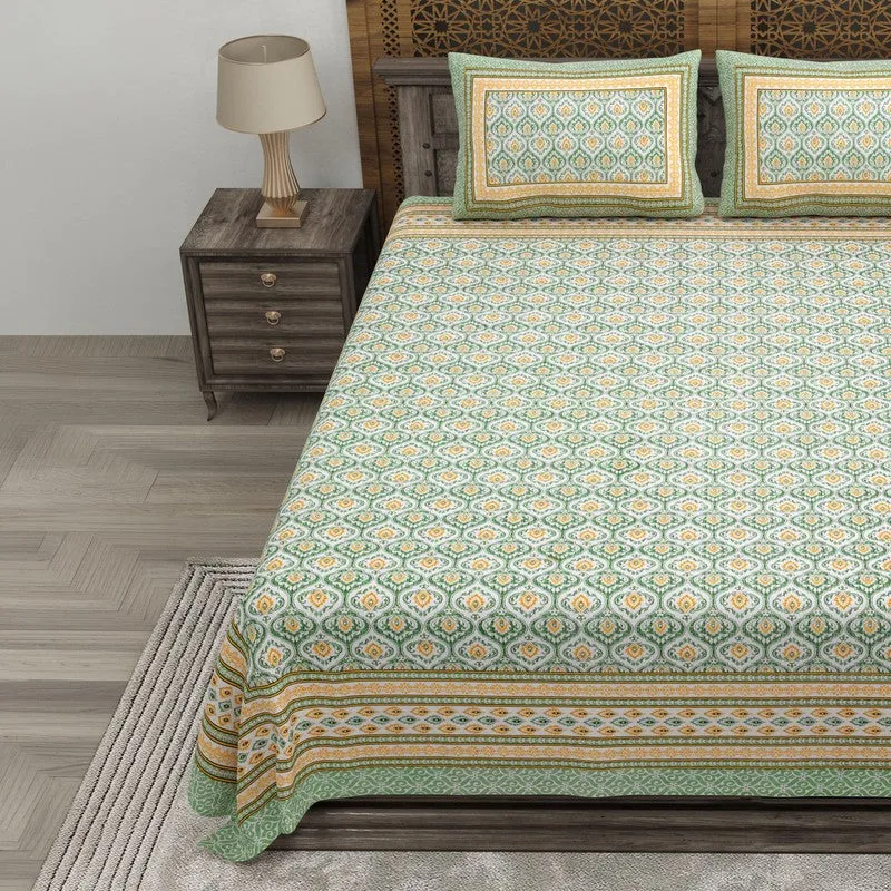 Leafa Cotton Bedsheet (Green,Beige) - 240 TC media 3
