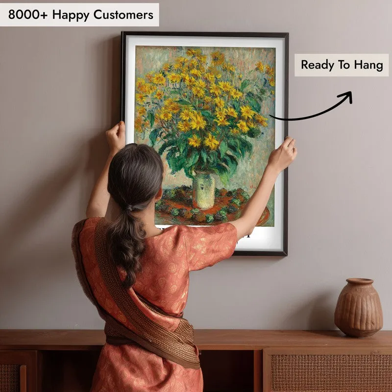 Jerusalem Artichoke Flowers Archival Canvas Wall Painting - Black Frame media 6