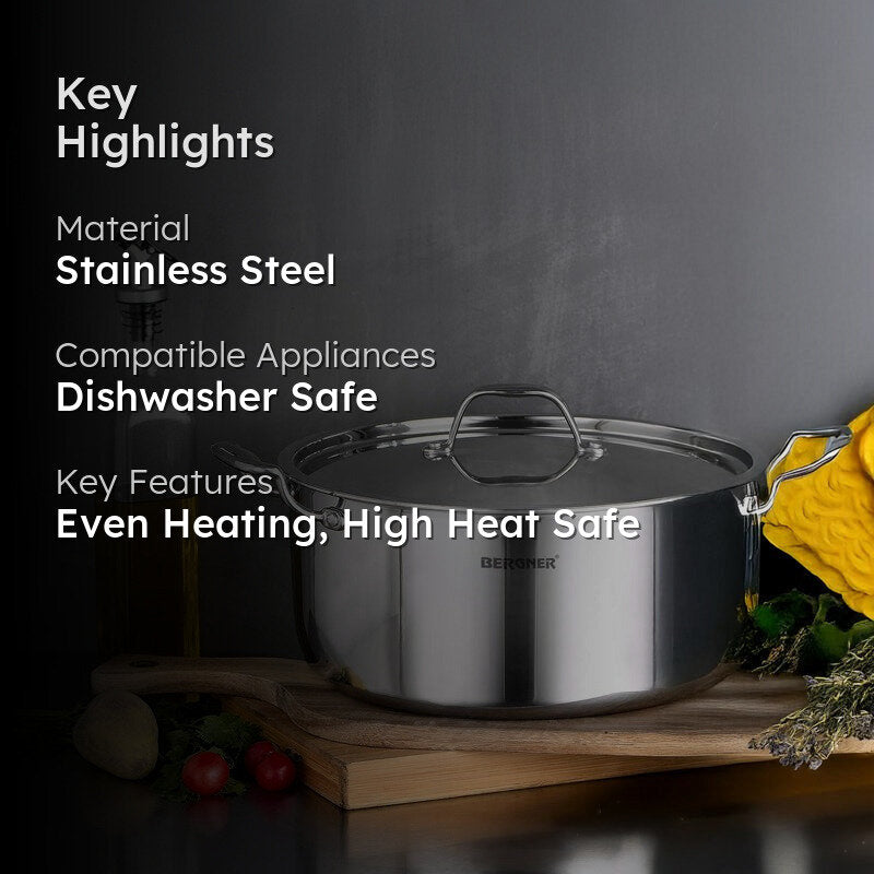 Bergner Argent Triply Casserole With Lid - 4100 ML media 2