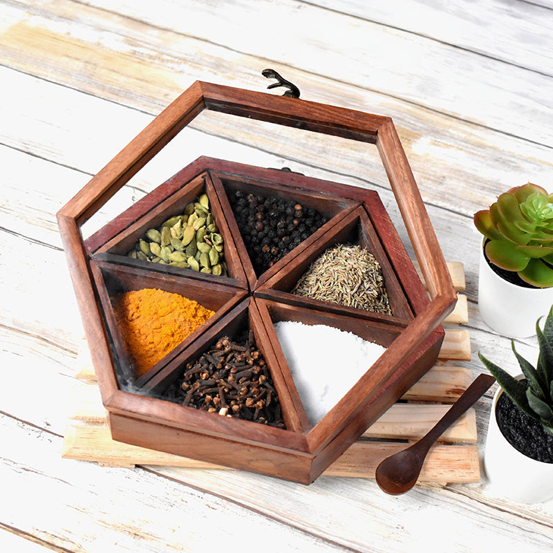 Hexa Spice Sheesham Wood Masala Box