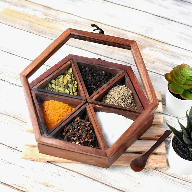 Hexa Spice Sheesham Wood Masala Box media 1
