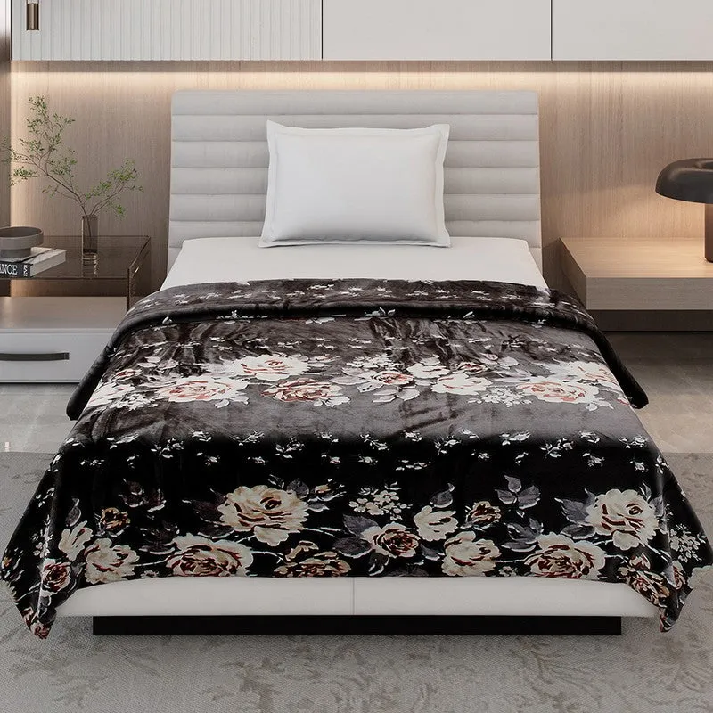 Monte Carlo Inkbloss Floral Print Polyester Blanket (Brown) - 350 GSM media 4