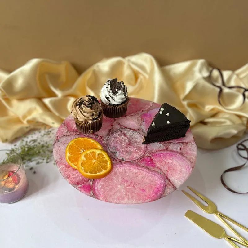 Emora Handcrafted Agate Cake Stand - Pink media 4