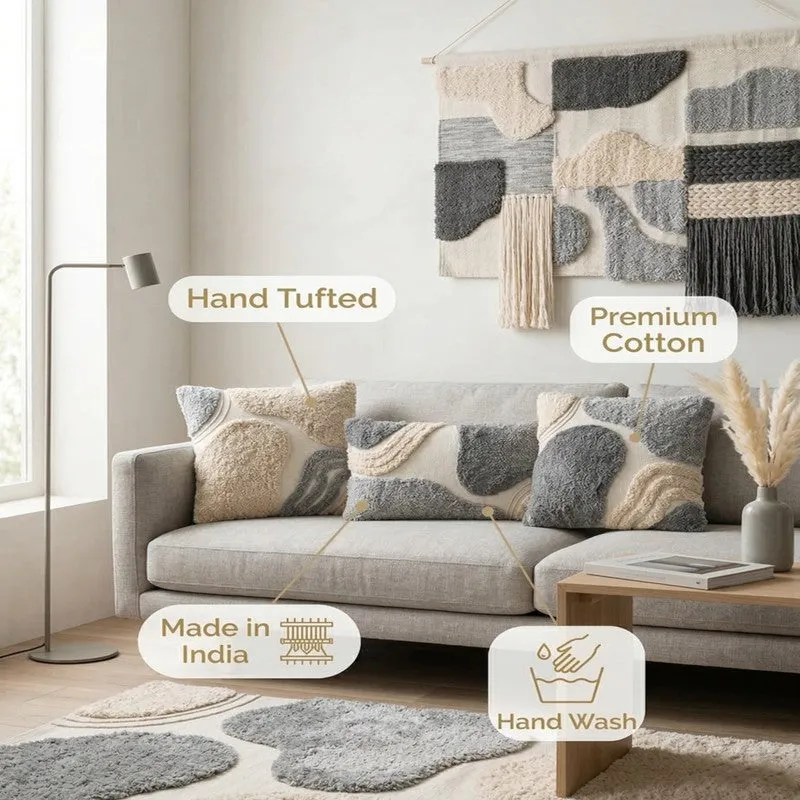 Soft Charm Tufted Cotton Cushion Cover (Grey) - Set of Three media 8