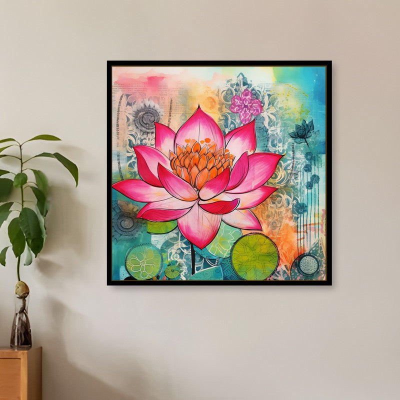 Fuchsia Lotus Wall Art With Frame