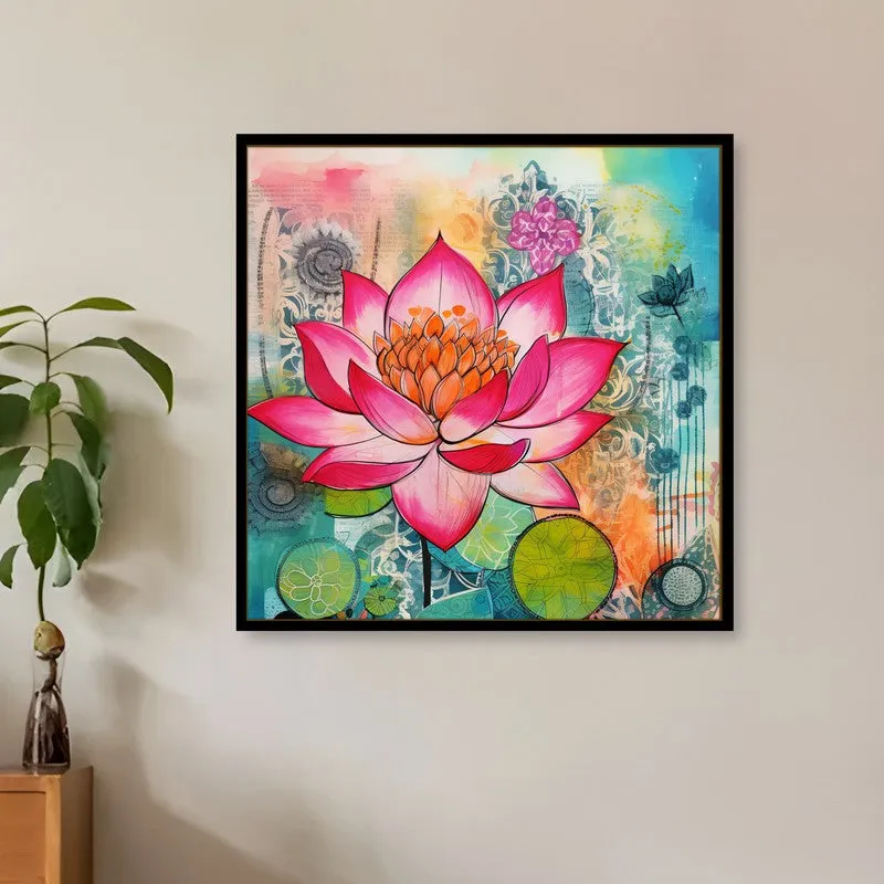 Fuchsia Lotus Wall Art With Frame media 1