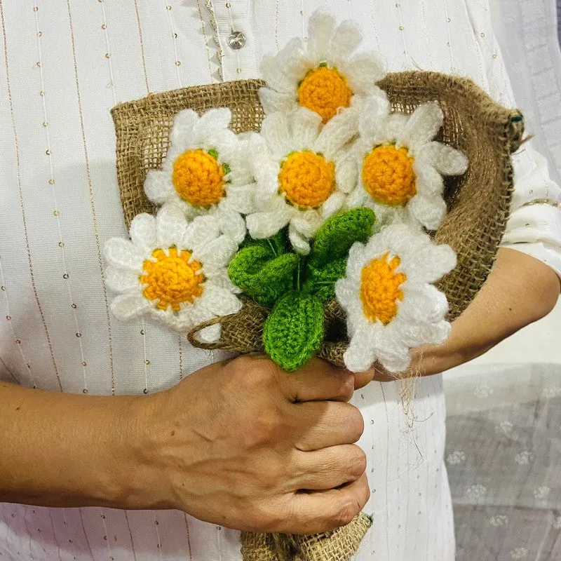Crochet Handmade Sunflower Bouquet (White,Yellow) - Set Of Six media 6