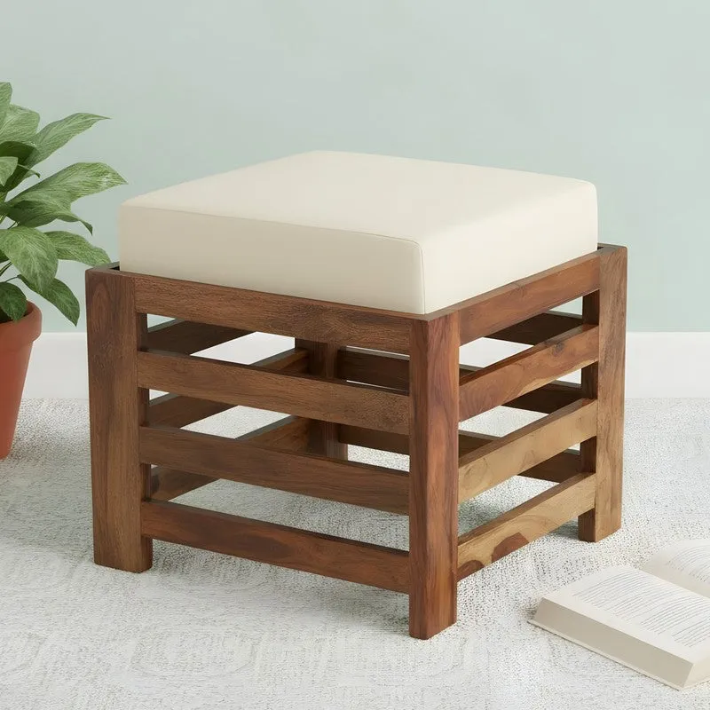 Synex Sheesham Wooden Bench with Stool (White) - Two Piece Set media 1