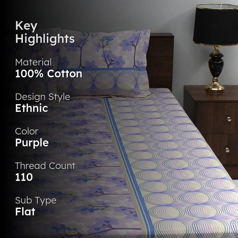 Warhi Floral Cotton Bedsheet (Purple) - 110 TC media 2