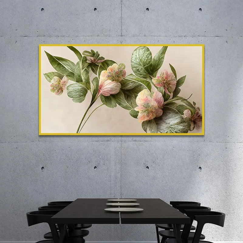 Ethereal Pink Blossoms Floral Canvas Wall Painting With Frame - Gold media 5