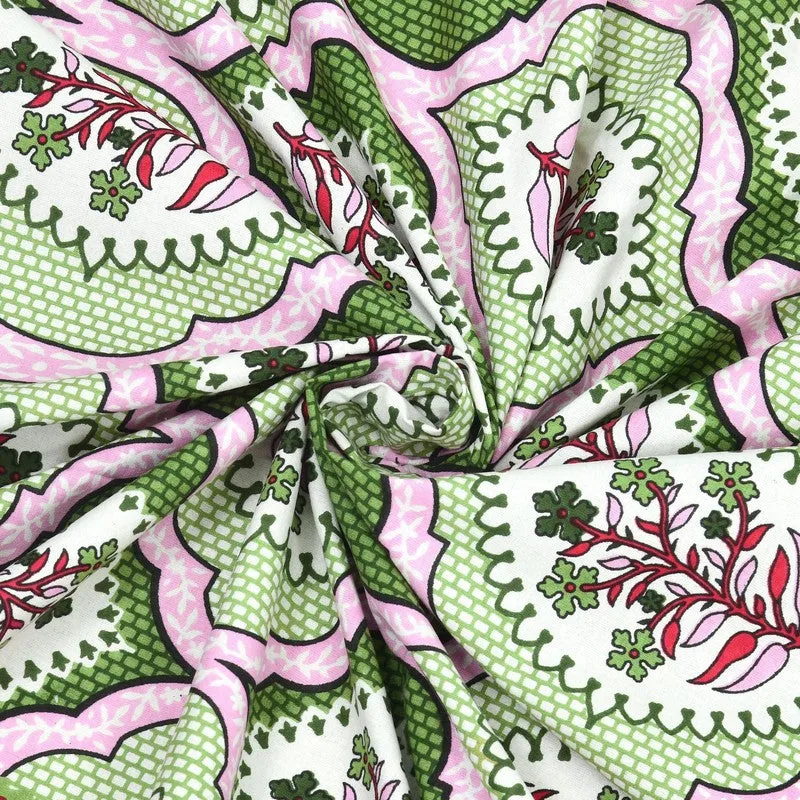 Rango Cotton Bedsheet (Green,Pink) - 240 TC media 5