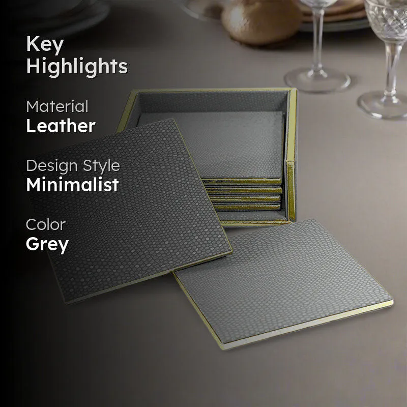 Tisquo Faux Leather Coaster (Grey) - Seven Piece Set media 2