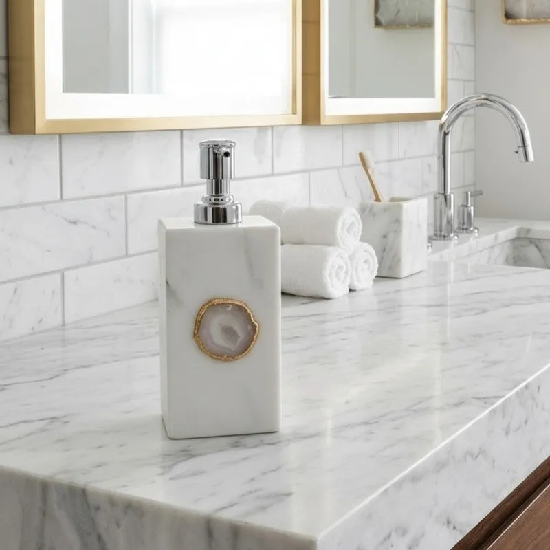 Kade Handcrafted Agate & Marble Soap Dispenser - White media 6