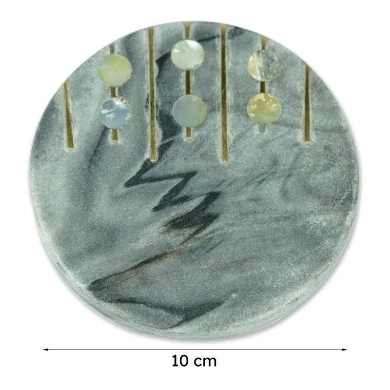 Pearl Charm Marble Coaster With Brass Inlay (Grey) - Set Of Two media 9