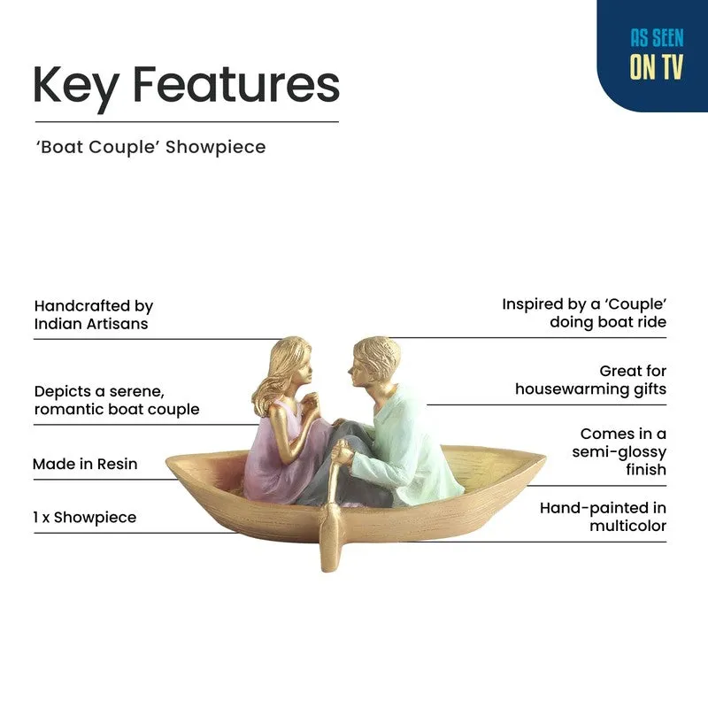 Boat Couple Resin Handpainted Showpiece media 4