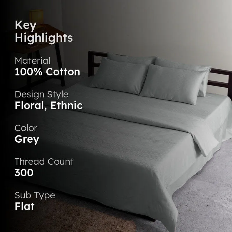 Diamond Dazz Jacquard Cotton Bedsheet (Light Grey) - 300 TC media 2