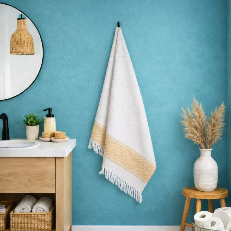 MosacStrip Cotton Hand & Bath Towel (Yellow & White) - Set of Two media 3