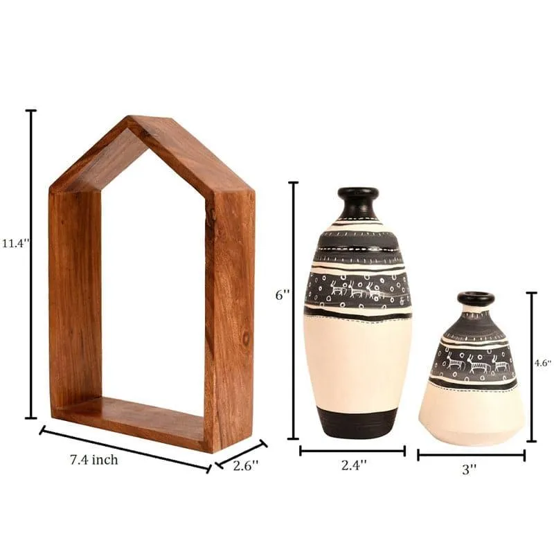 Ranvita Wooden Wall Shelf With Ceramic Pots - Set Of Thee media 6