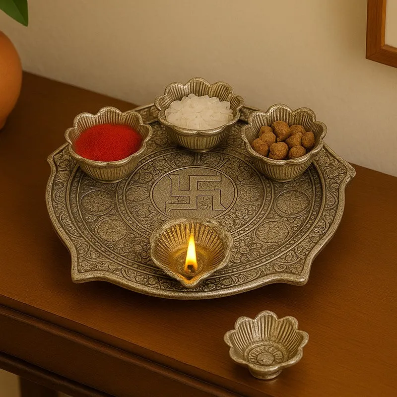 Anantya Pooja Thali Set - Silver media 1