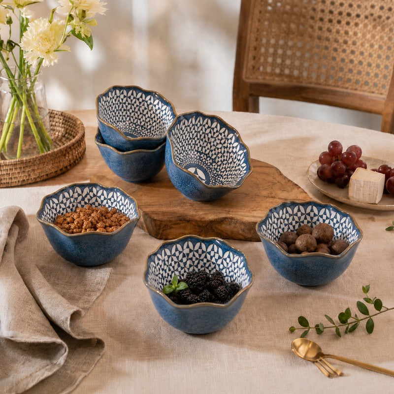 FlavorNest Porcelain Snack Bowl (300 mL Each) - Set of Six - 300 mL
