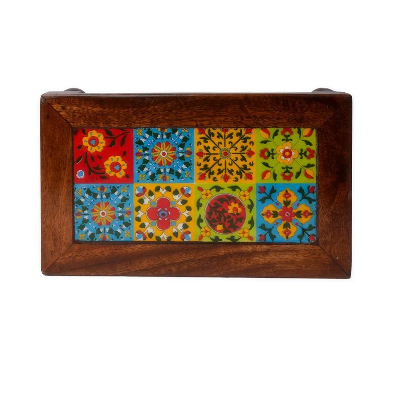 Nyra II Folk Art Mango Wood Stool - 10 inch media 3