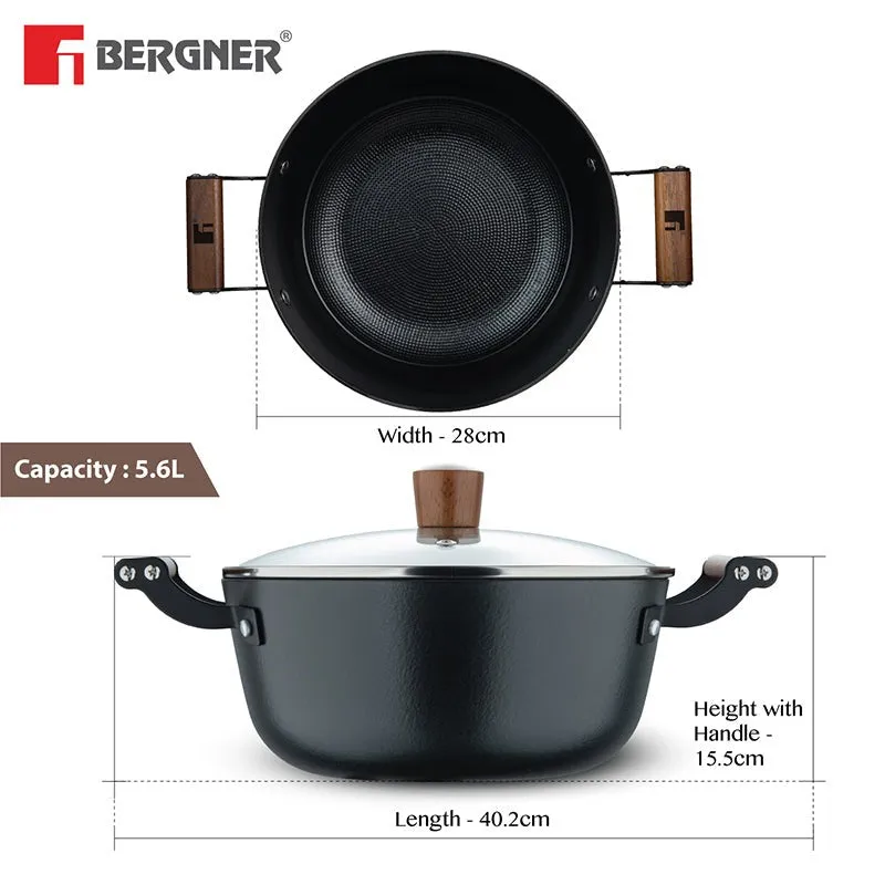 Bergner Ferrocasa Induction Safe Cast Iron Cooking Pot With Glass Lid - 5600 mL/28 cm - 9