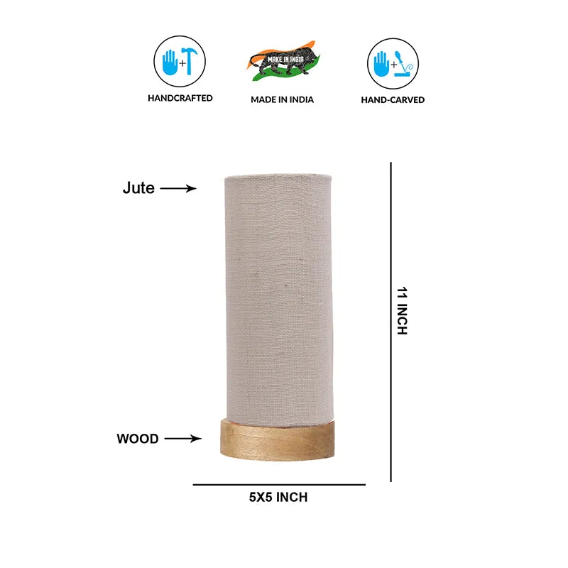 Nyra Tower Wooden Table Lamp With Jute Shade - Grey,Brown media 5