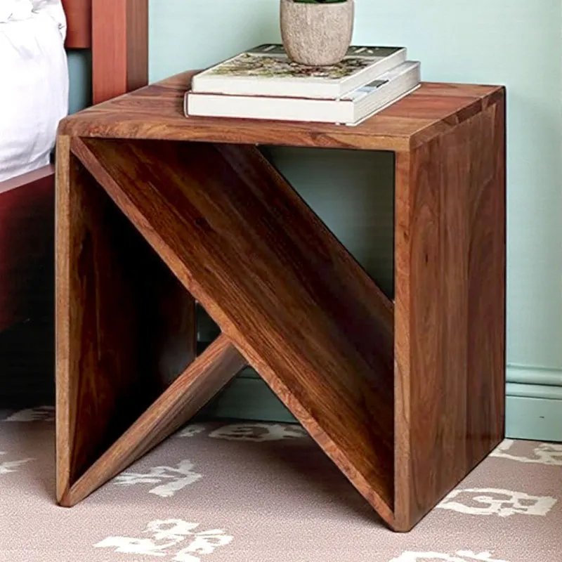 Averox Sheesham Wooden Side & Bedside Table - Brown media 1