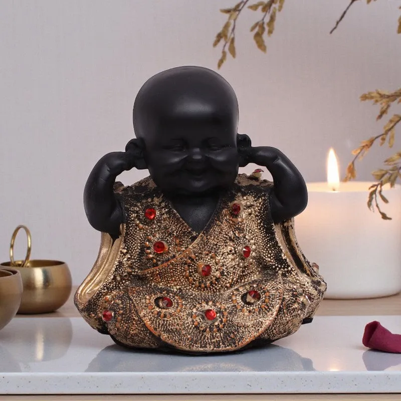 Awakening Laughing Buddha Showpiece - Black media 1