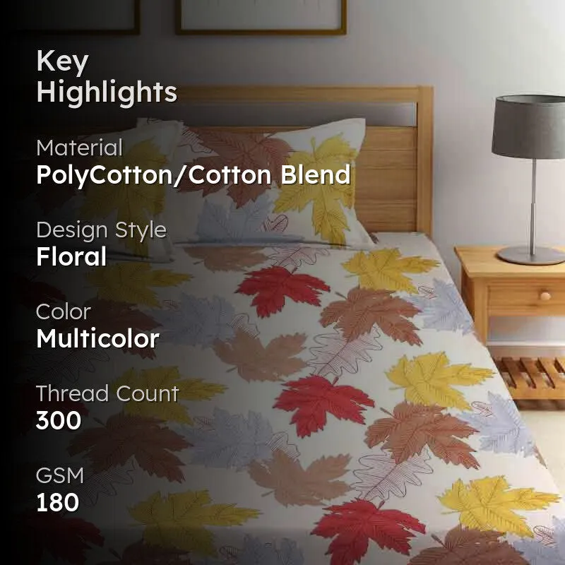Maple Leaf Bedsheet (Multicolor) - 180 GSM media 2