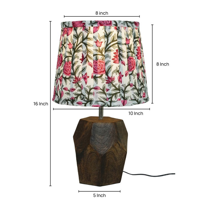 Floral Slat Wooden Base Cotton Table Lamp - Multicolor media 5
