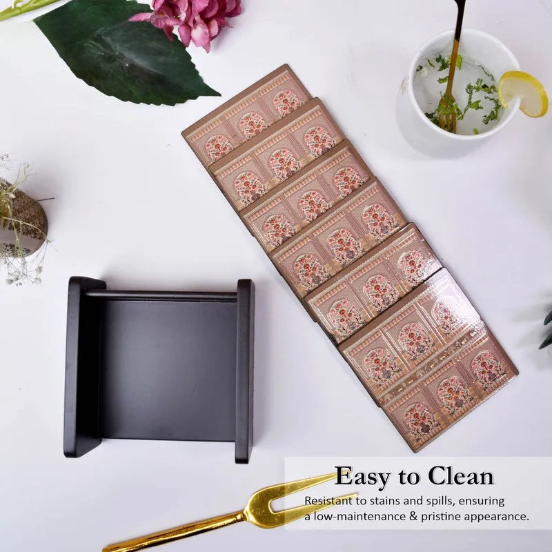 Geometric Charm Wooden Coasters with Holder - Seven Piece Set media 3