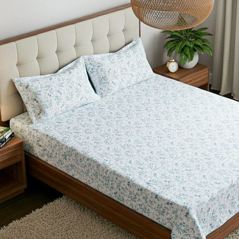 Peila Floral Cotton Bedsheet (Blue) - 180 TC media 3