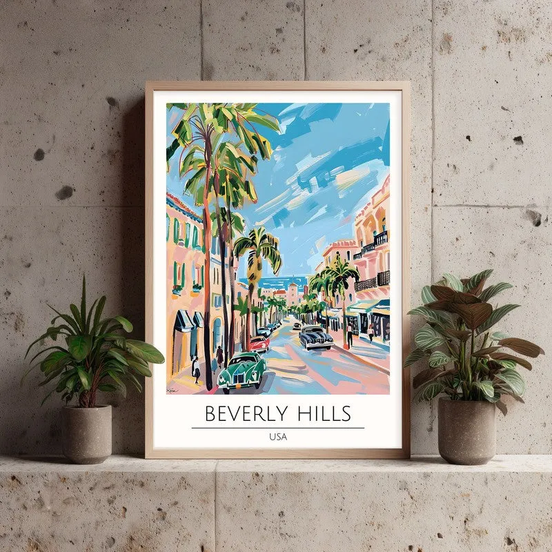 Vintage Beverly Hills Framed Canvas Archival Canvas Wall Painting - Natural Brown Frame media 3