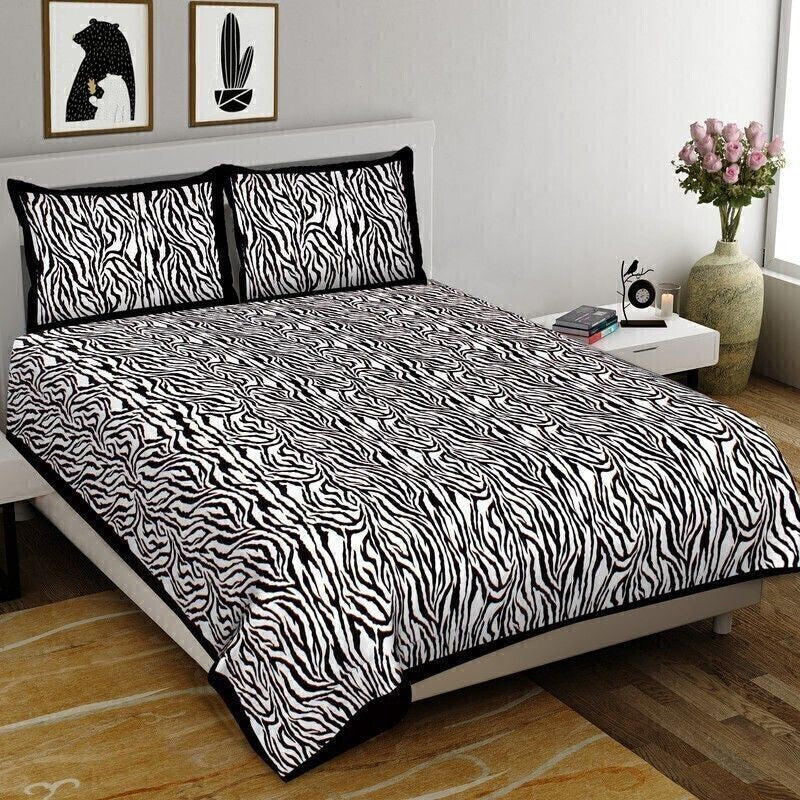 Abstra Cotton Bedsheet (Black,White) - 240 TC media 3