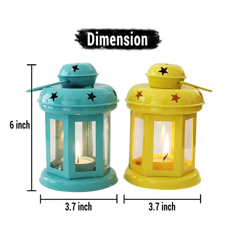 Vaira Lantern Tealight Candle Holder (Aqua Blue & Yellow) - Set Of Two media 4