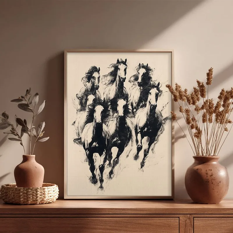 Wild Horses Wall Painting With Brown Frame media 6